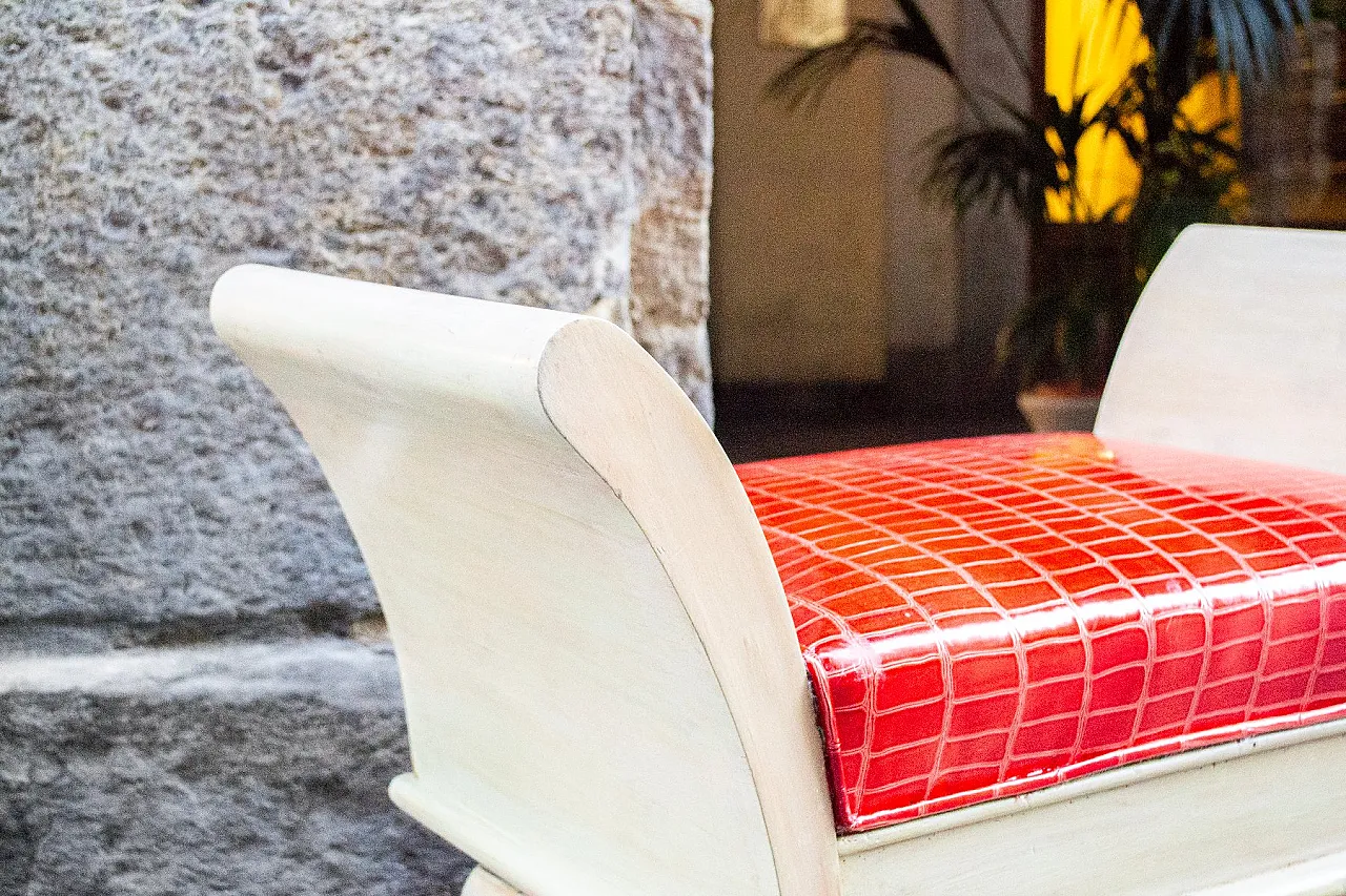 Coppia di sgabelli Art Deco in legno, ottone e pelle, anni '30 4