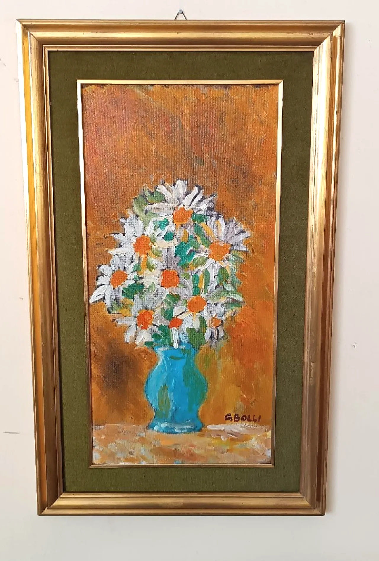 Vaso con fiori, olio su tavola, anni '70 1