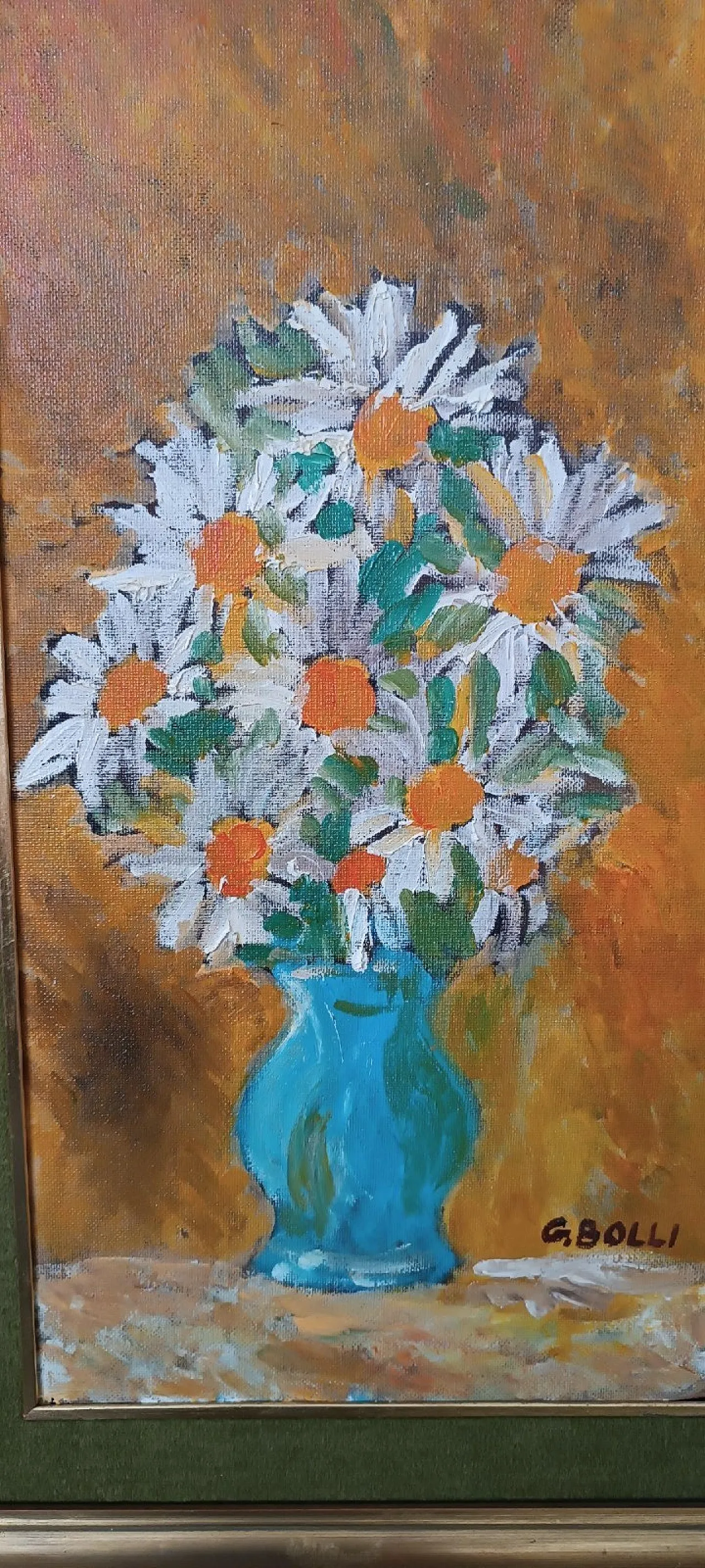 Vaso con fiori, olio su tavola, anni '70 5