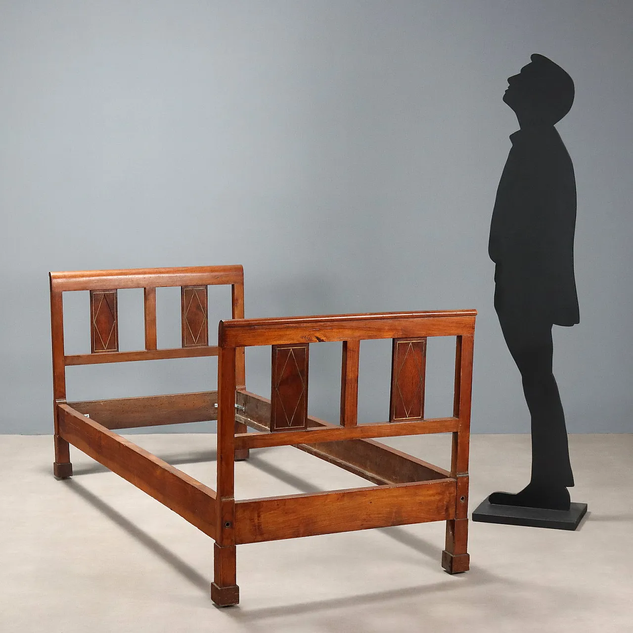 Letto singolo Empire in noce e ottone, '800 2