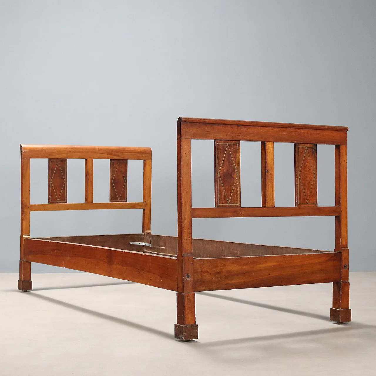 Letto singolo Empire in noce e ottone, '800 8