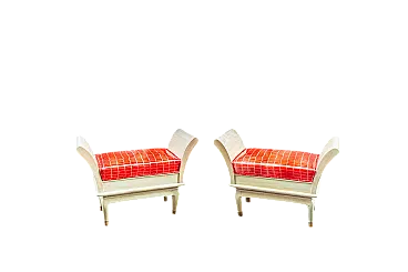 Coppia di sgabelli Art Deco in legno, ottone e pelle, anni '30