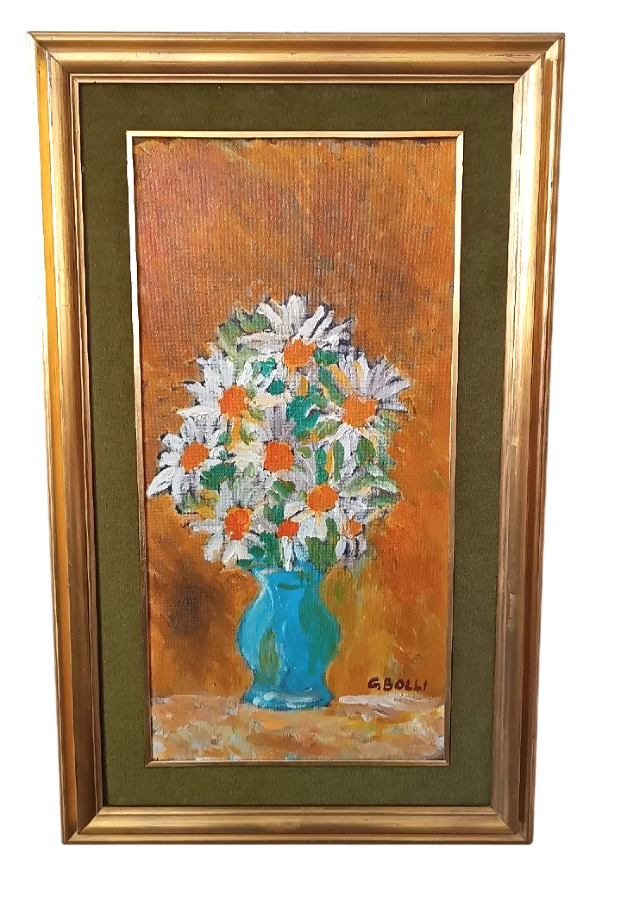 Vaso con fiori, olio su tavola, anni '70 8