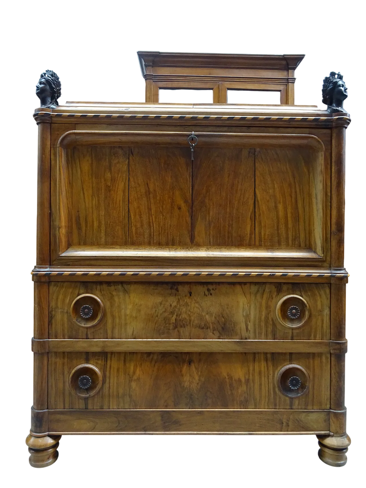 Secretaire Biedermaier in noce scolpito, prima metà '800 8