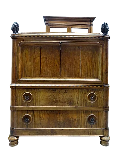 Biedermeier secretaire in carved walnut, first half 19th century