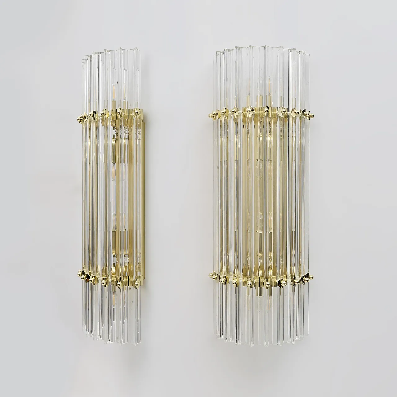 Pair of brass and Murano glass Triedri sconces by Venini, 2000s 2
