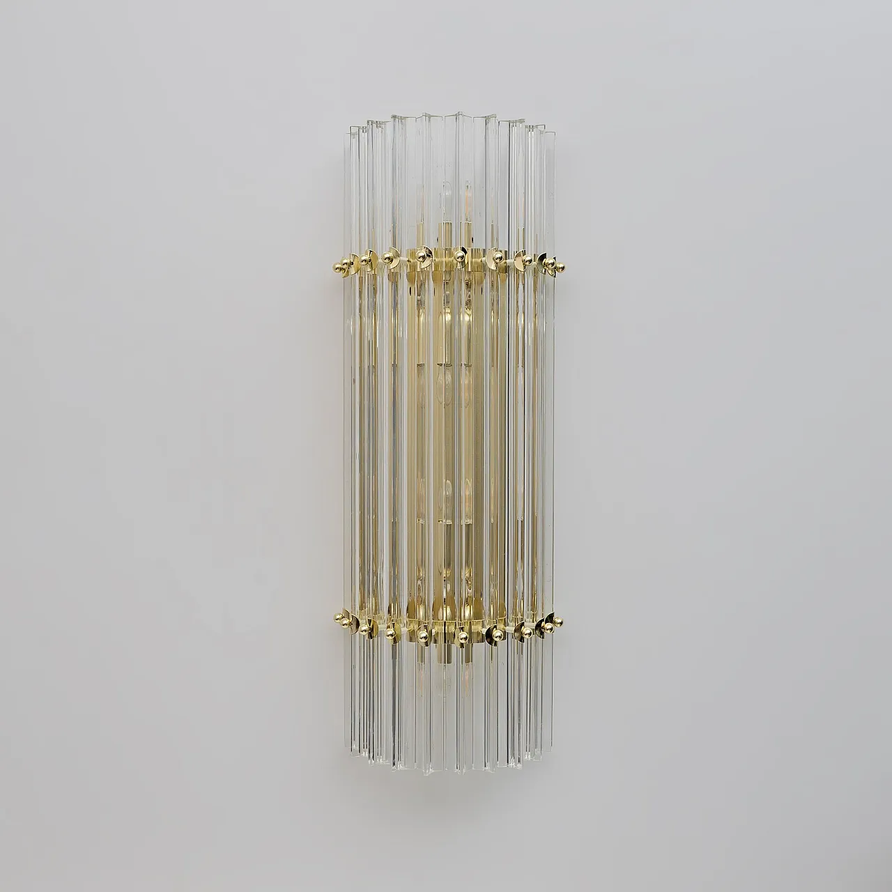 Pair of brass and Murano glass Triedri sconces by Venini, 2000s 3