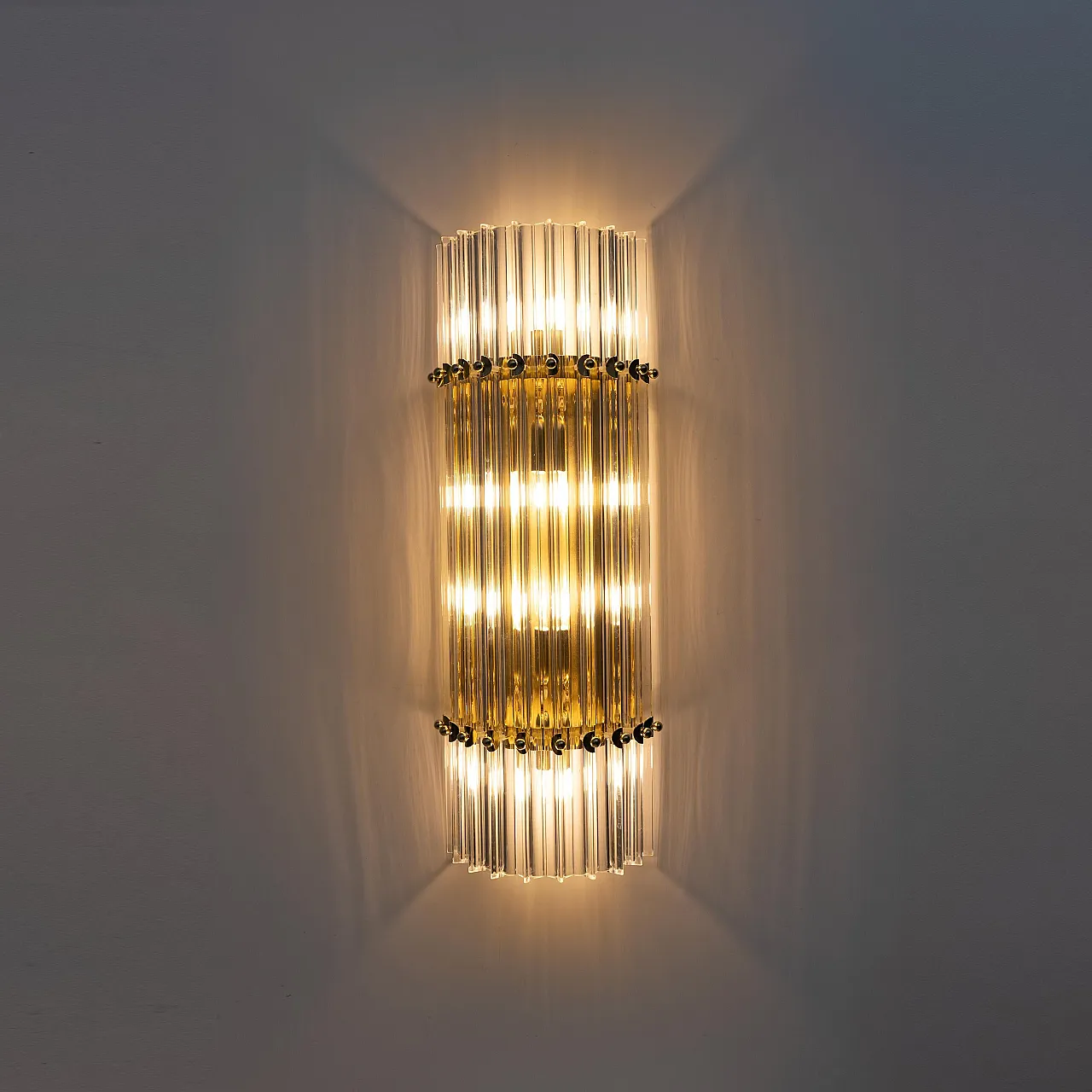 Pair of brass and Murano glass Triedri sconces by Venini, 2000s 4