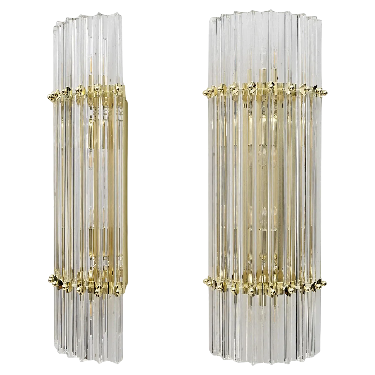 Pair of brass and Murano glass Triedri sconces by Venini, 2000s 12
