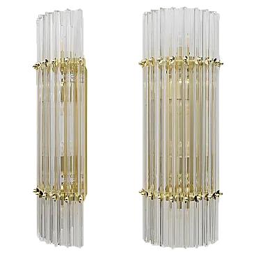 Pair of brass and Murano glass Triedri sconces by Venini, 2000s