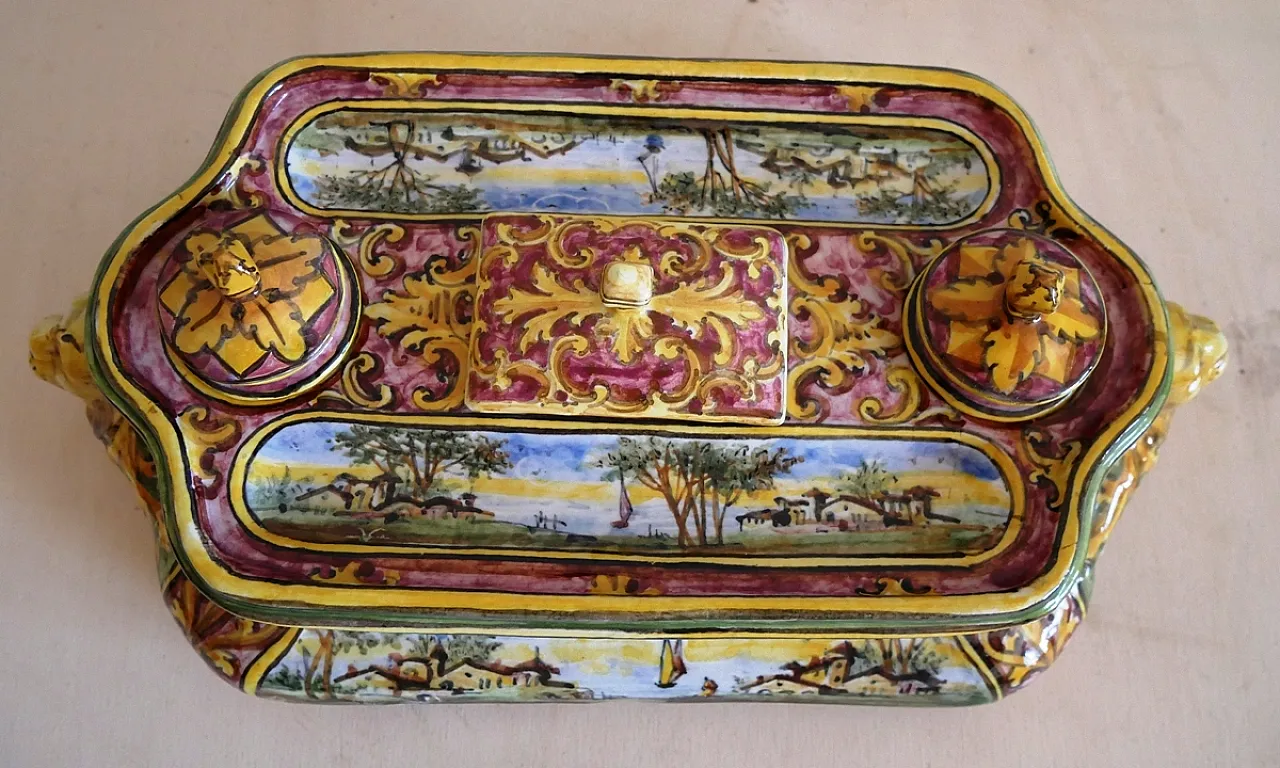 Calamaio in ceramic by Minghetti Bologna manufacture, 20s 8