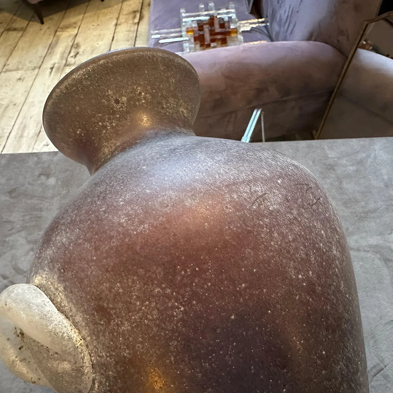 Vaso ad anfora in vetro di Murano Cenedese Scavo, anni '70 4