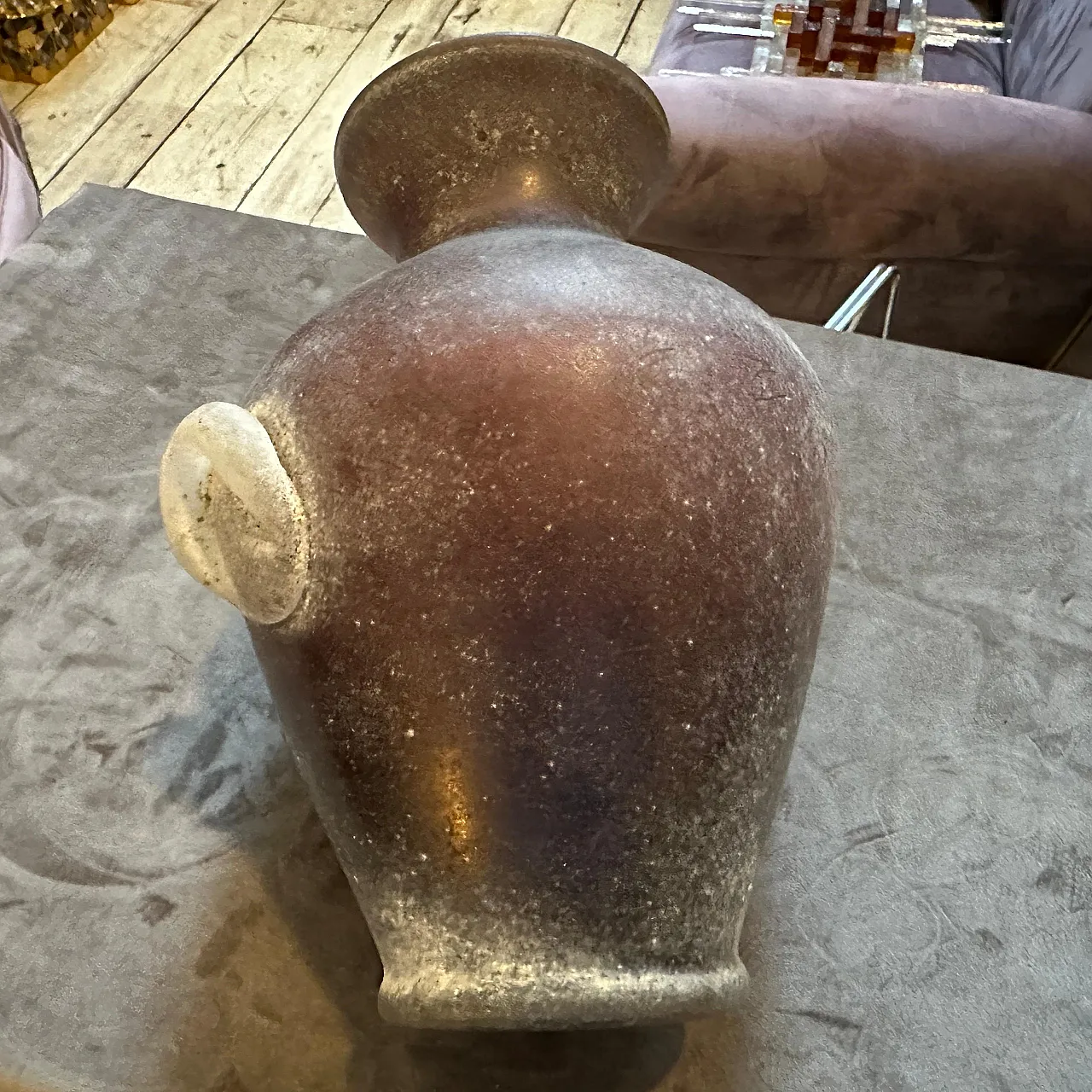 Vaso ad anfora in vetro di Murano Cenedese Scavo, anni '70 7