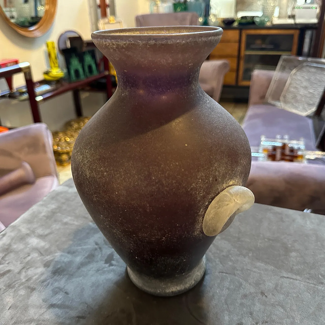 Vaso ad anfora in vetro di Murano Cenedese Scavo, anni '70 11