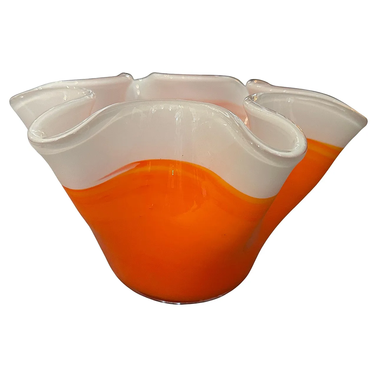 Orange and white Murano glass vase in the manner of Venini, 1970s 1