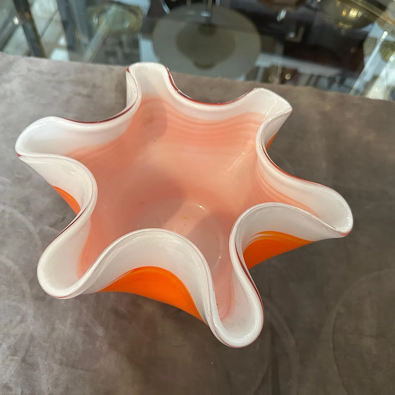 Orange and white Murano glass vase in the manner of Venini, 1970s 2