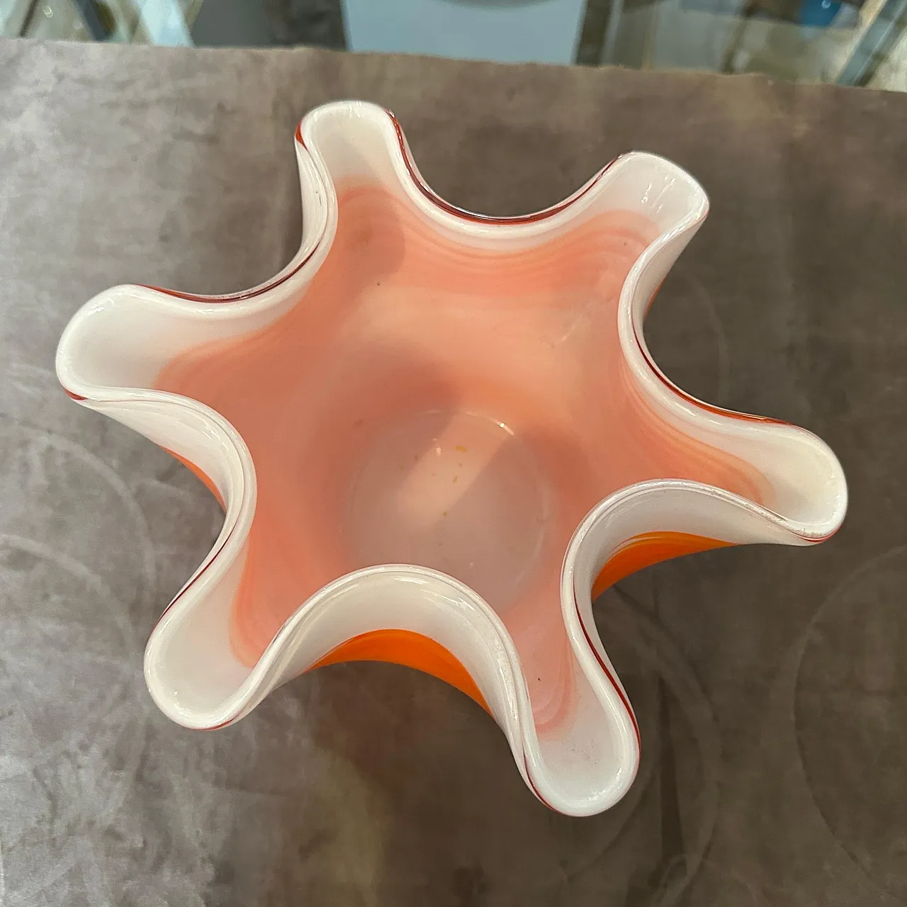 Orange and white Murano glass vase in the manner of Venini, 1970s 3