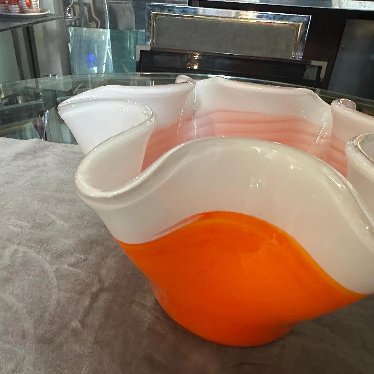 Orange and white Murano glass vase in the manner of Venini, 1970s 5