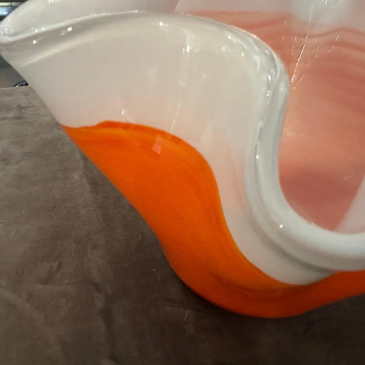 Orange and white Murano glass vase in the manner of Venini, 1970s 6