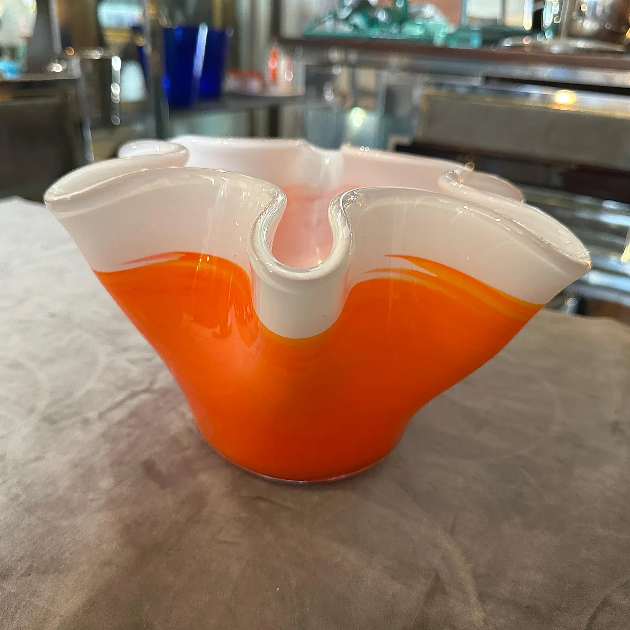 Orange and white Murano glass vase in the manner of Venini, 1970s 7