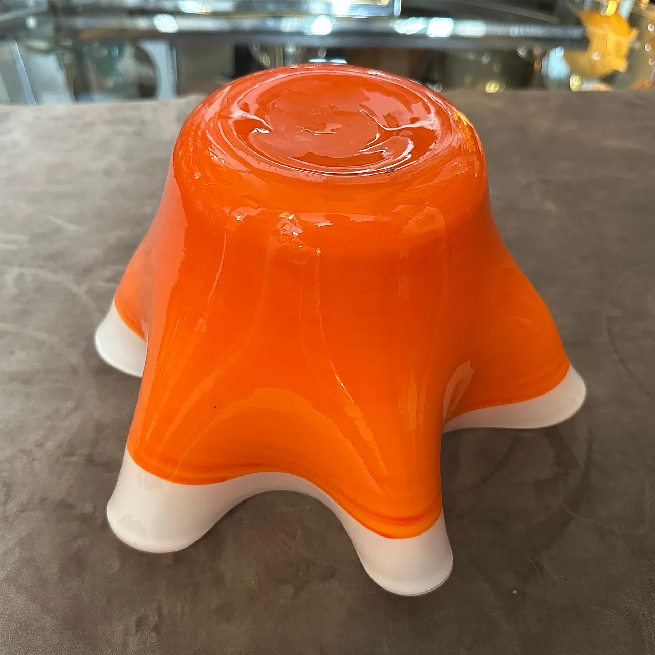 Orange and white Murano glass vase in the manner of Venini, 1970s 9
