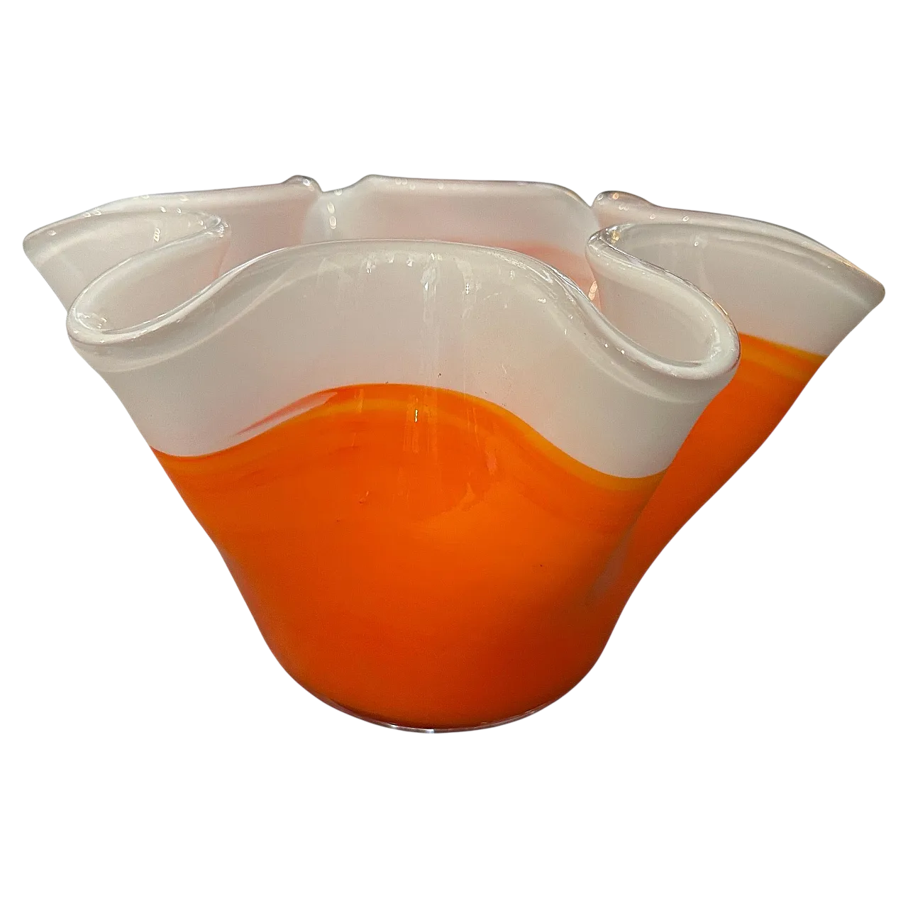 Orange and white Murano glass vase in the manner of Venini, 1970s 11