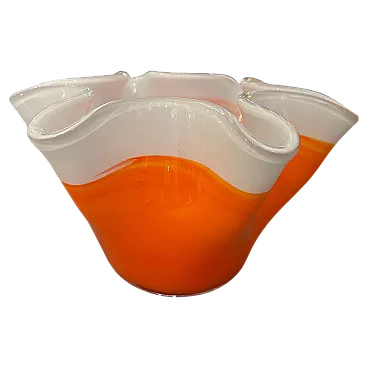 Orange and white Murano glass vase in the manner of Venini, 1970s