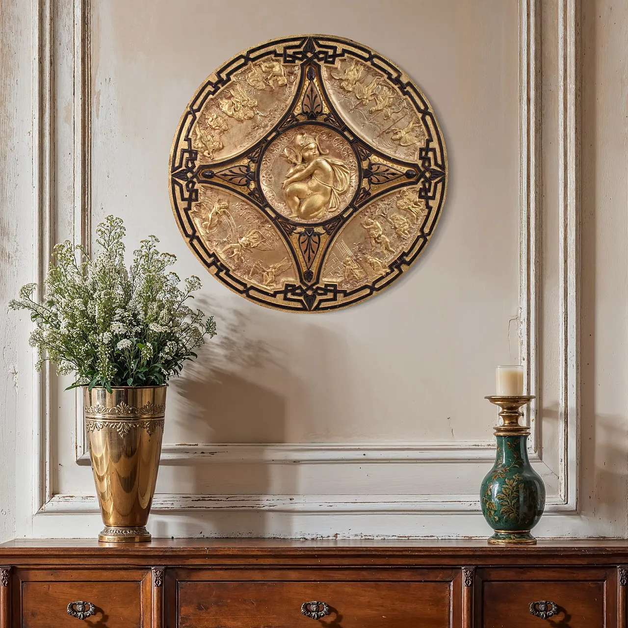 Gilded wood shield signed F. Barbedienne Paris, 19th century 3