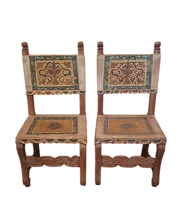 Coppia di sedie in stile coloniale in pelle, metà '900