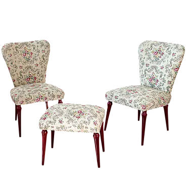 Coppia di poltrone con pouf, anni '50