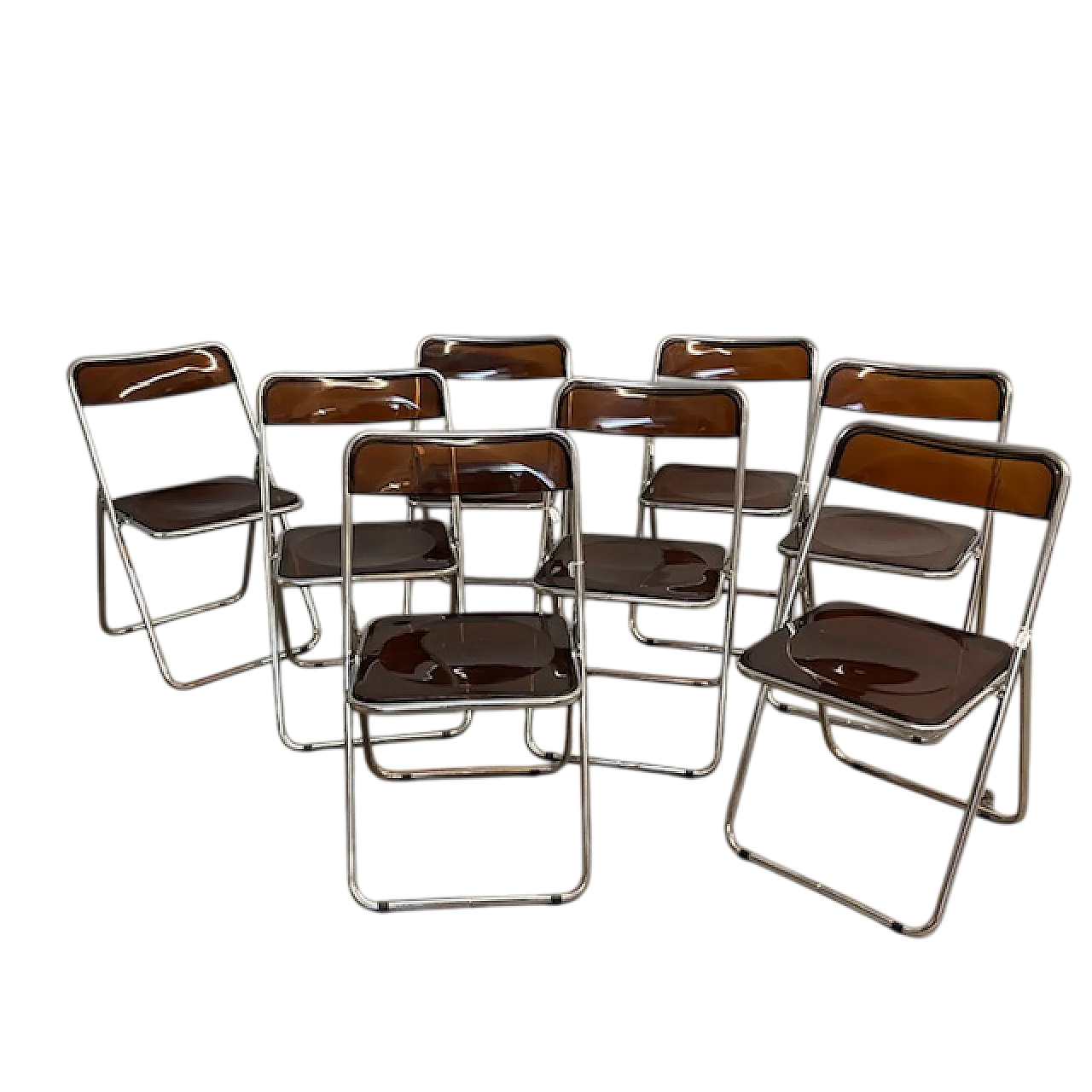 6 Folding chairs in metal and plexiglass smoked, 1960s 12