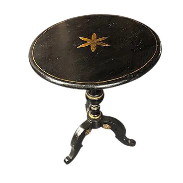 Tavolinetto rotondo toscano laccato nero e oro dipinto, '800