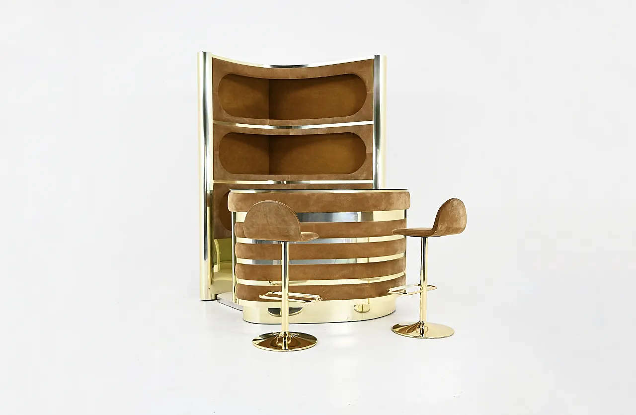 Set da bar con 2 sgabelli attribuiti a Willy Rizzo, anni '70 1