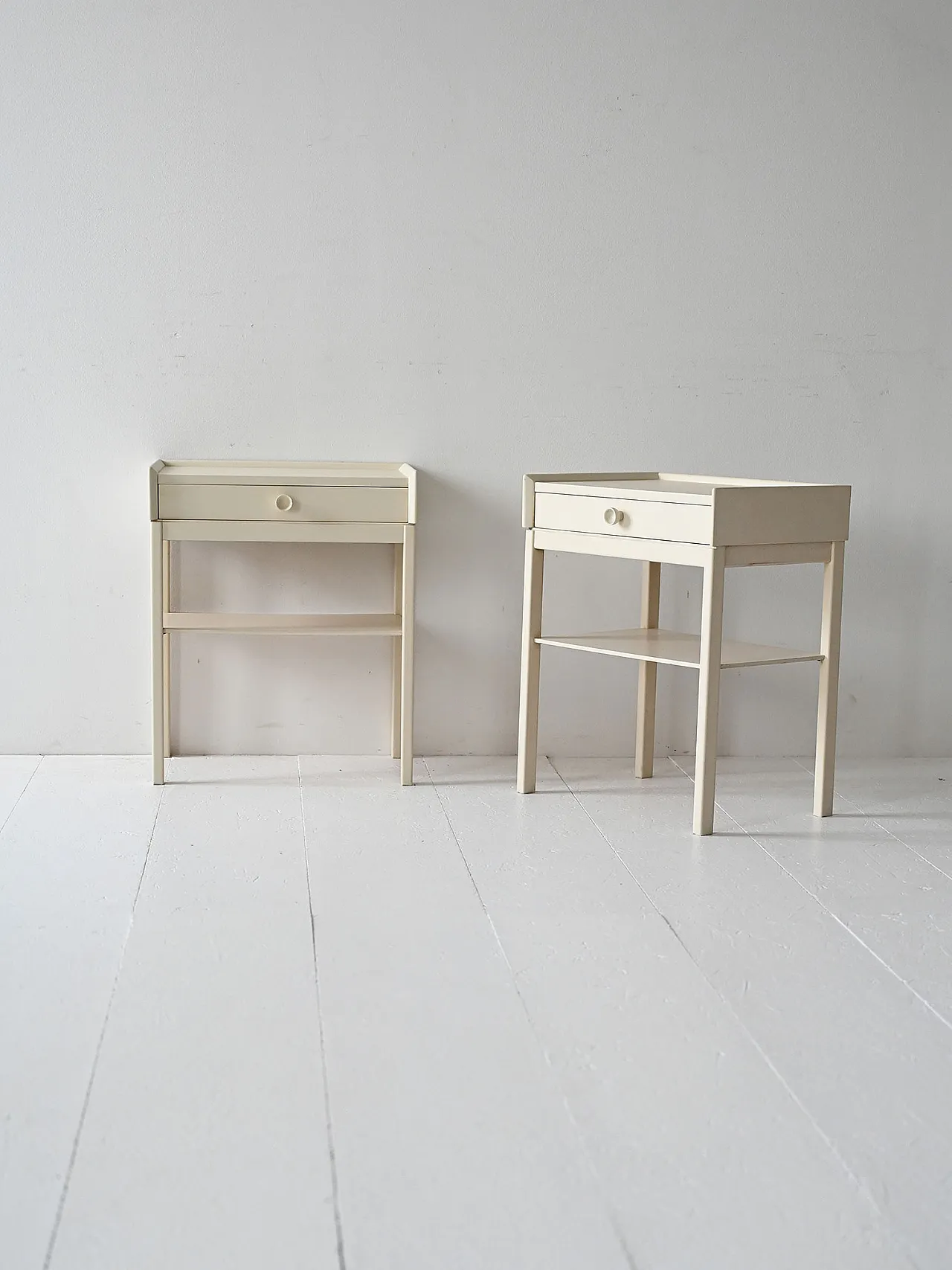 Scandinavian bedside tables white lacquers, 60s 2