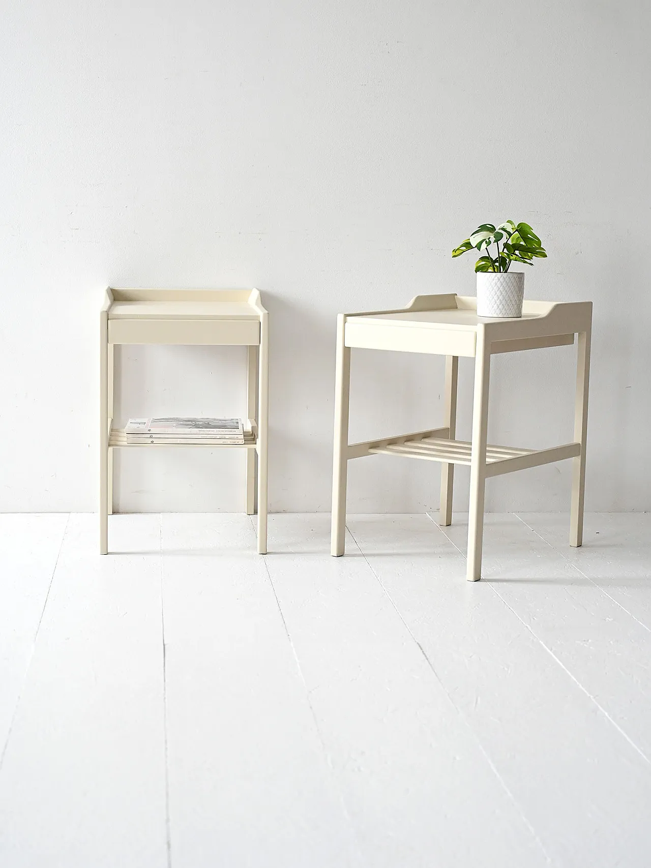 Pair of Scandinavian white bedside tables, 1950s 1