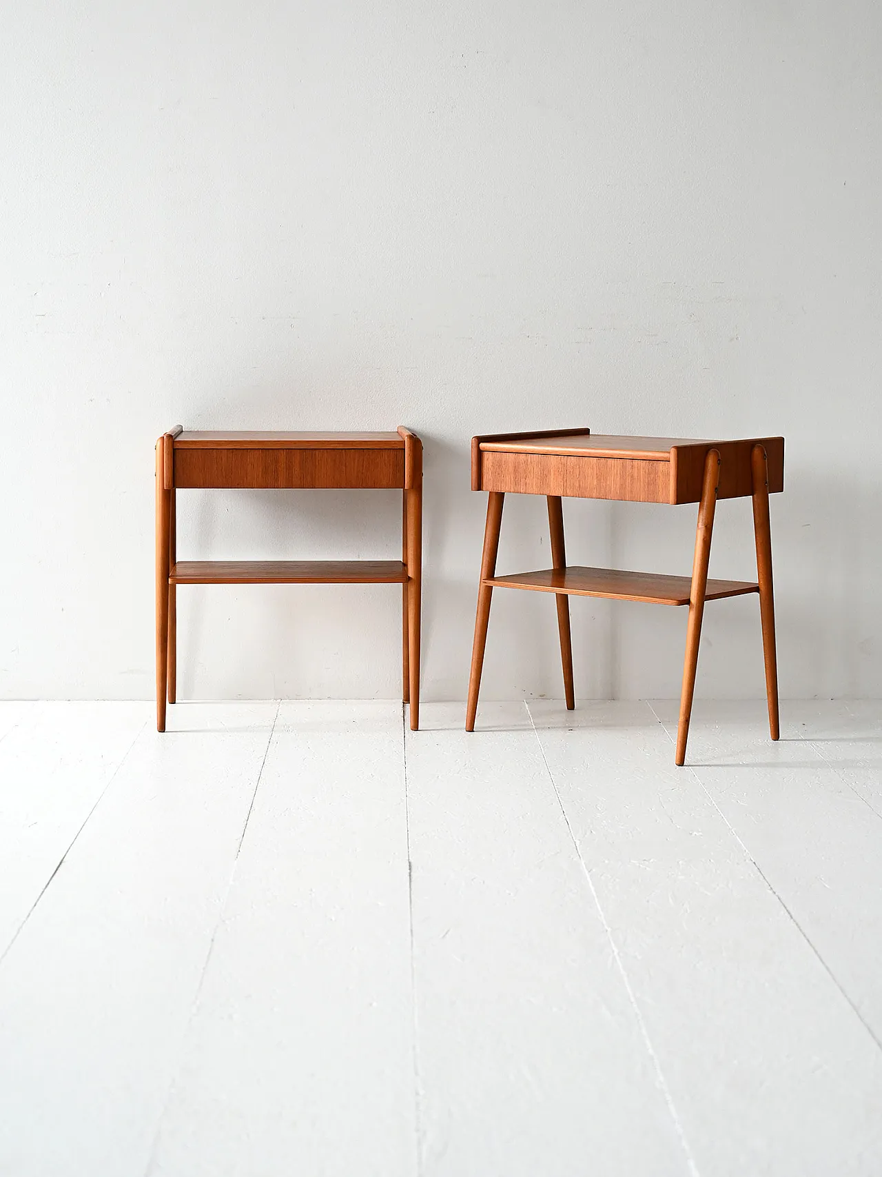 Pair of Scandinavian Teak bedside tables with retractable drawer, 60s 2