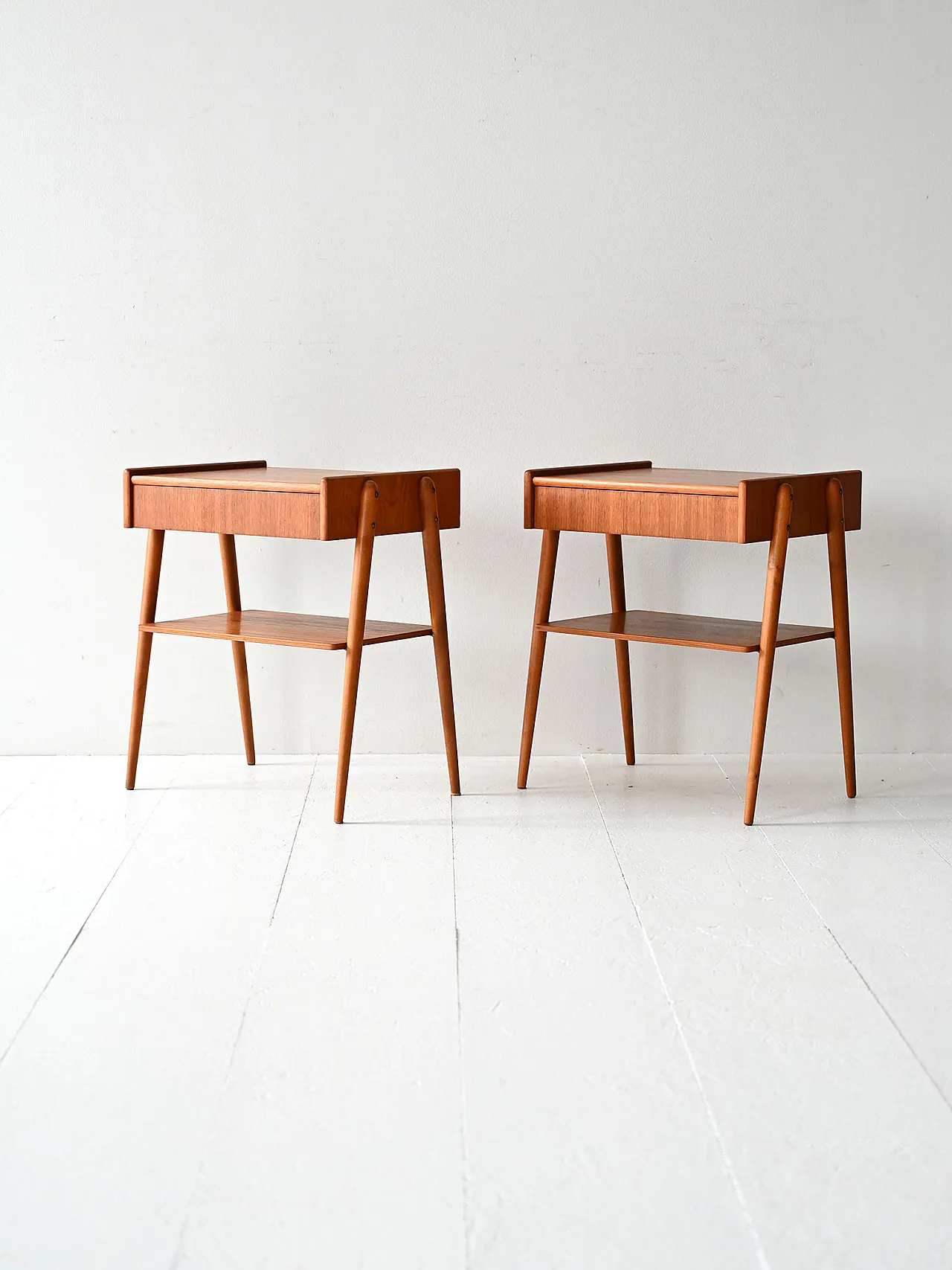 Pair of Scandinavian Teak bedside tables with retractable drawer, 60s 3
