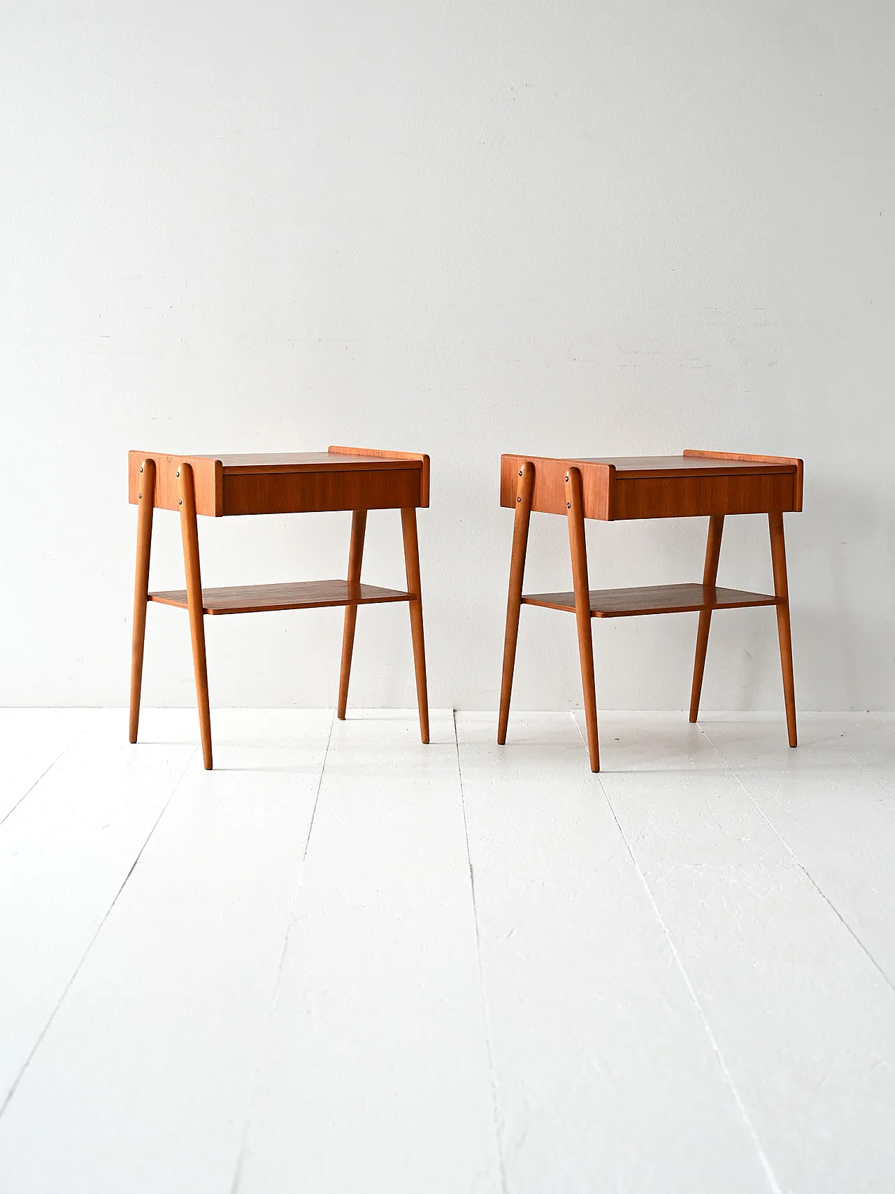 Pair of Scandinavian Teak bedside tables with retractable drawer, 60s 4