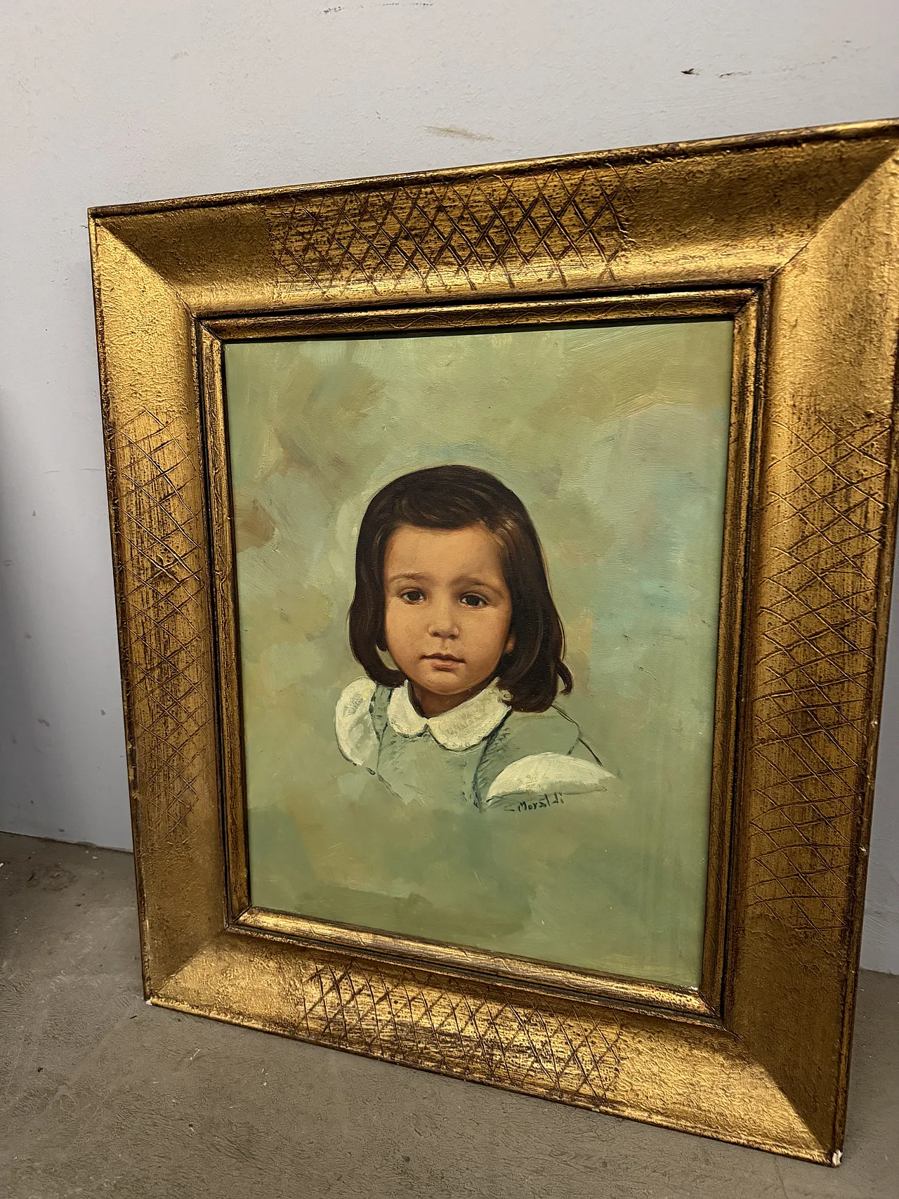 Dipinto olio su tela bambina C. Moraldi, '900 3