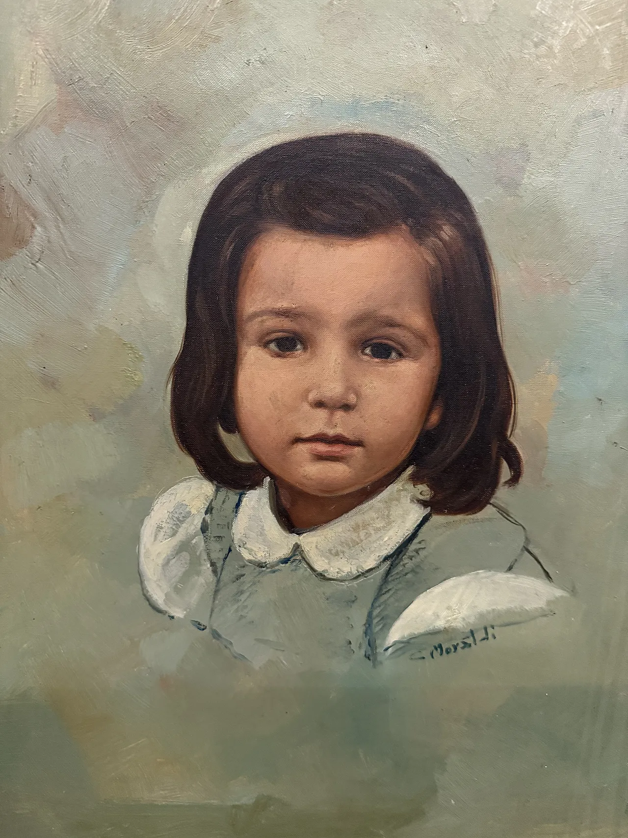 Dipinto olio su tela bambina C. Moraldi, '900 4