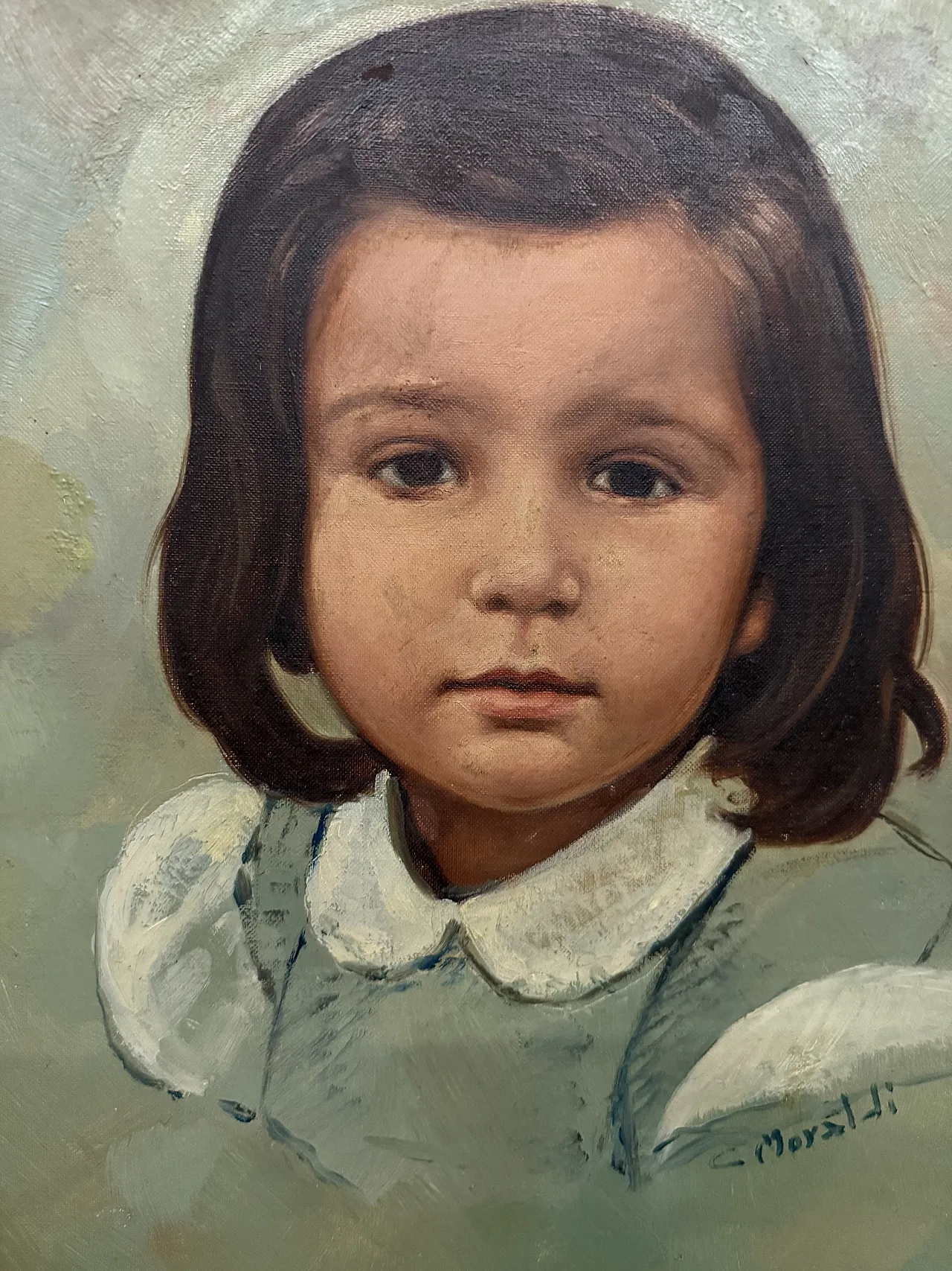 Dipinto olio su tela bambina C. Moraldi, '900 5