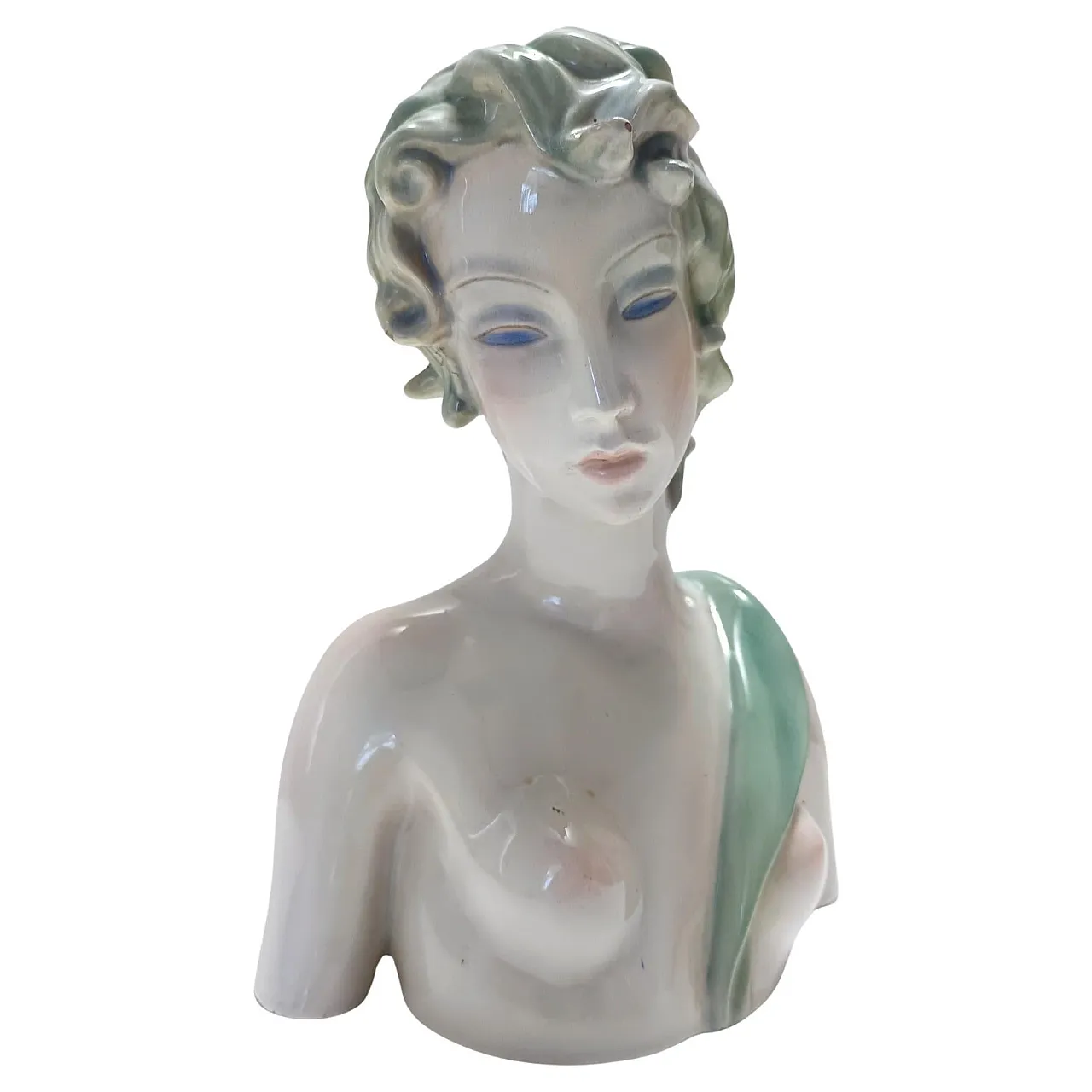 Painted and polished ceramic female bust by Clelia Bertetti, 1920s 1