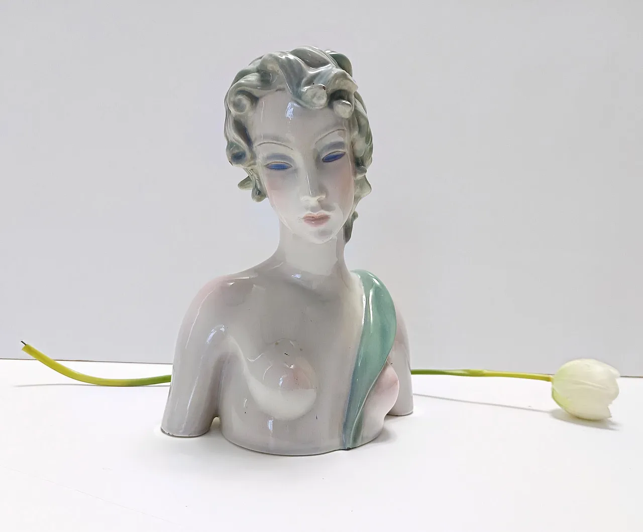 Painted and polished ceramic female bust by Clelia Bertetti, 1920s 2