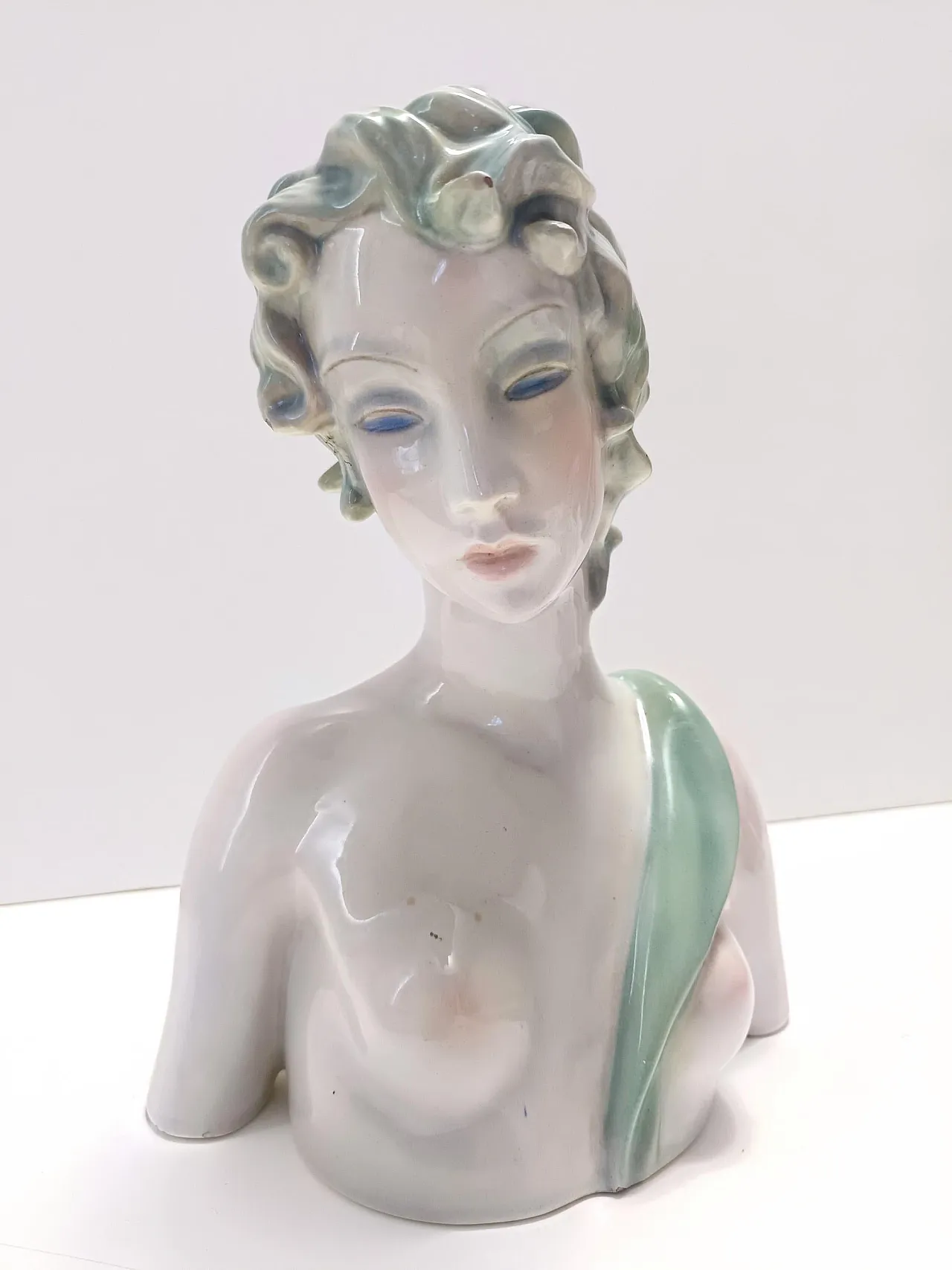 Painted and polished ceramic female bust by Clelia Bertetti, 1920s 3