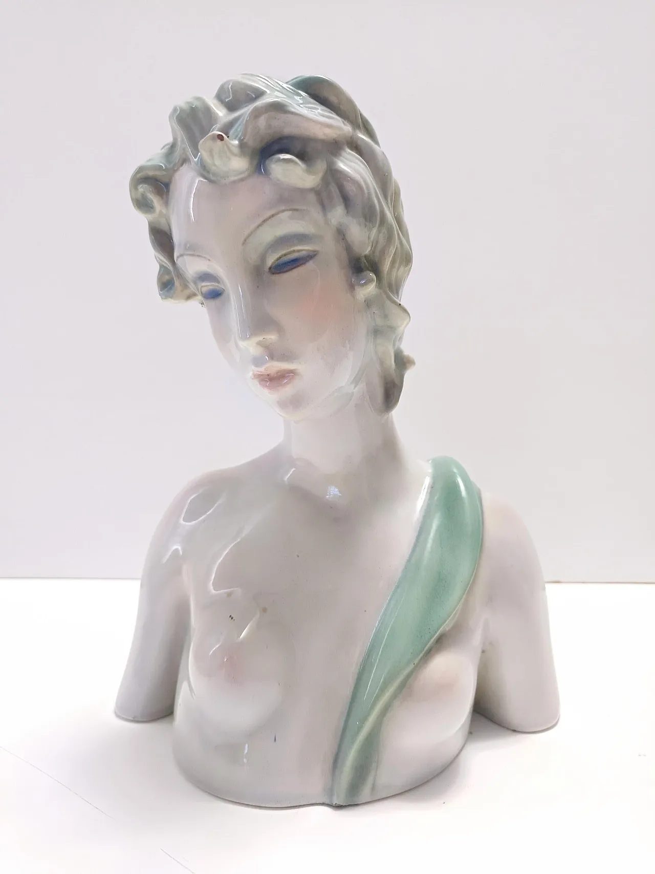Painted and polished ceramic female bust by Clelia Bertetti, 1920s 6