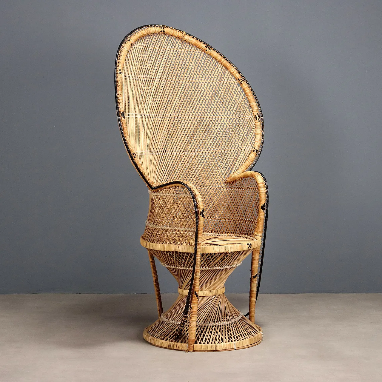 Peacock armchair in woven and rattan, 20th century 1