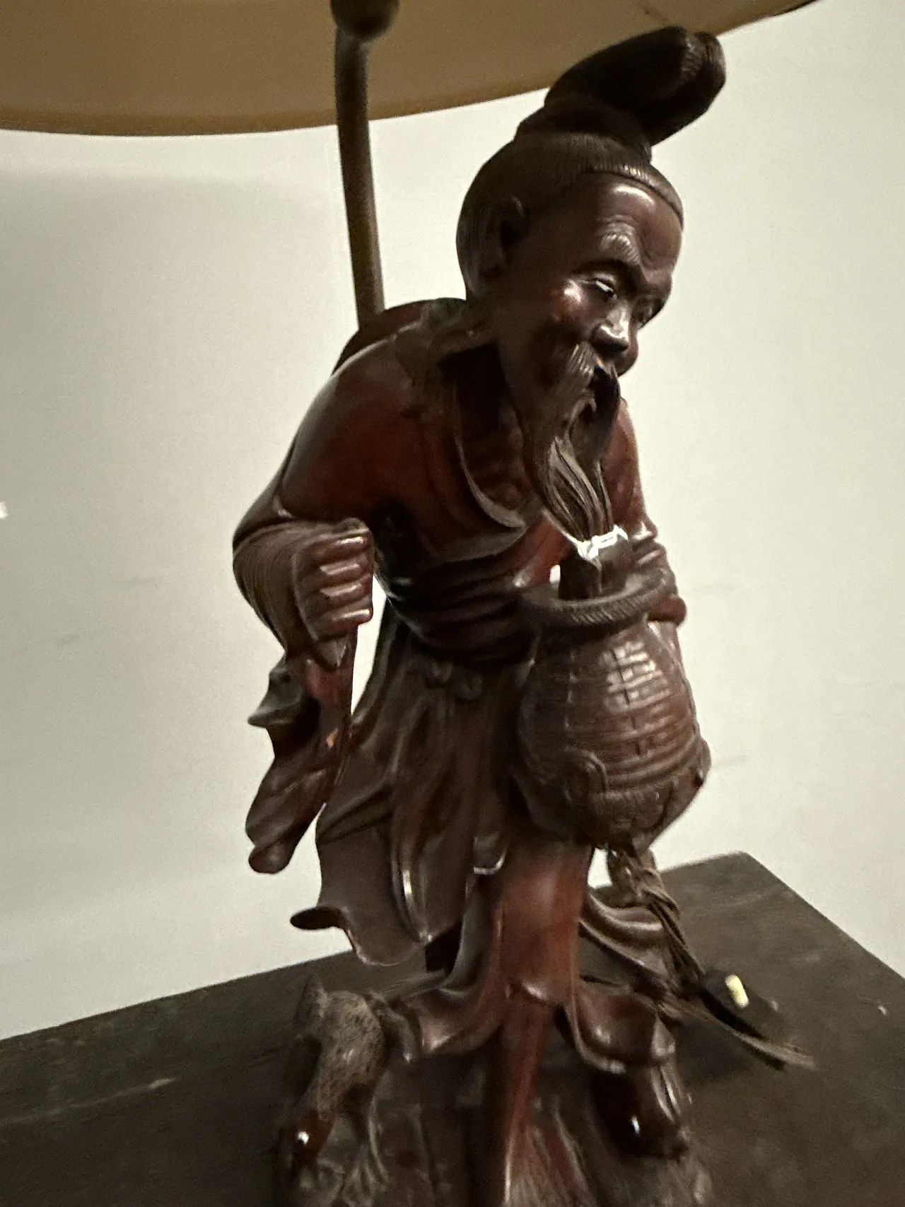 Scultura a lampada in legno cinese personaggio, '900 6