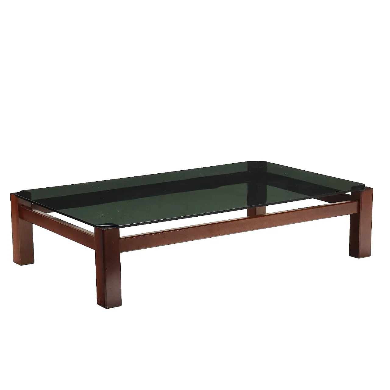 Stained beech coffee table with smoked glass top, 1980s 1