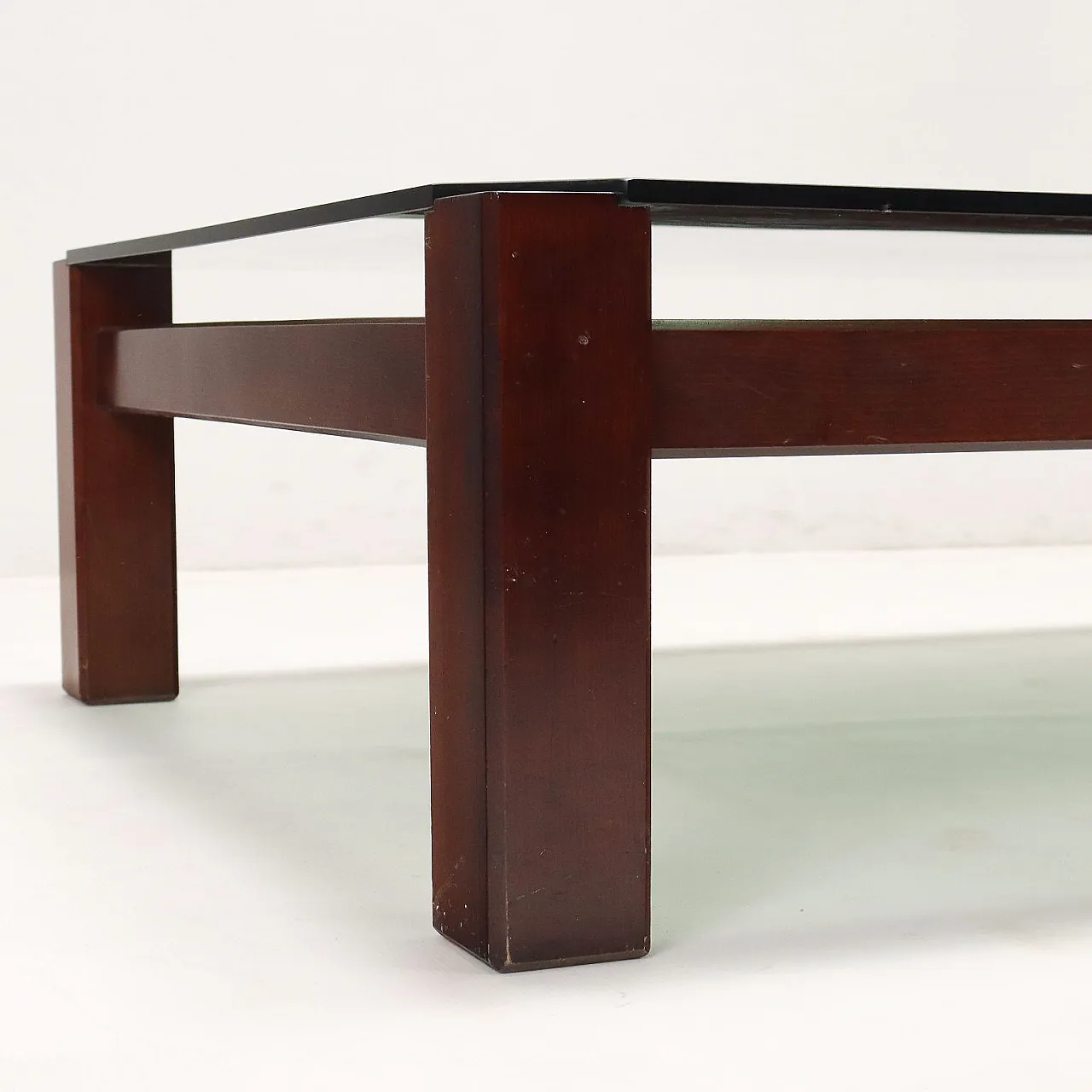 Stained beech coffee table with smoked glass top, 1980s 5