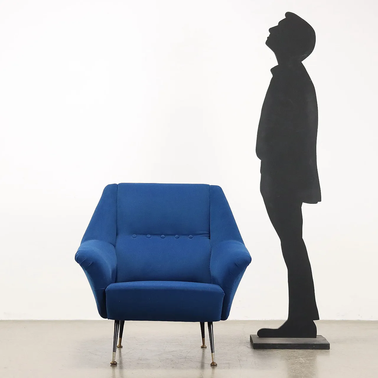 Fabric, metal and brass armchair, mid-20th century 2